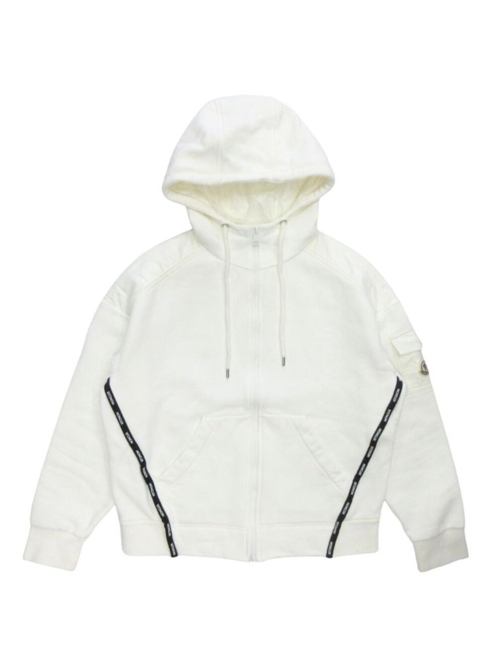 Moncler Hood Zip Up Hoodie Logo Line Brushed Lining XS White